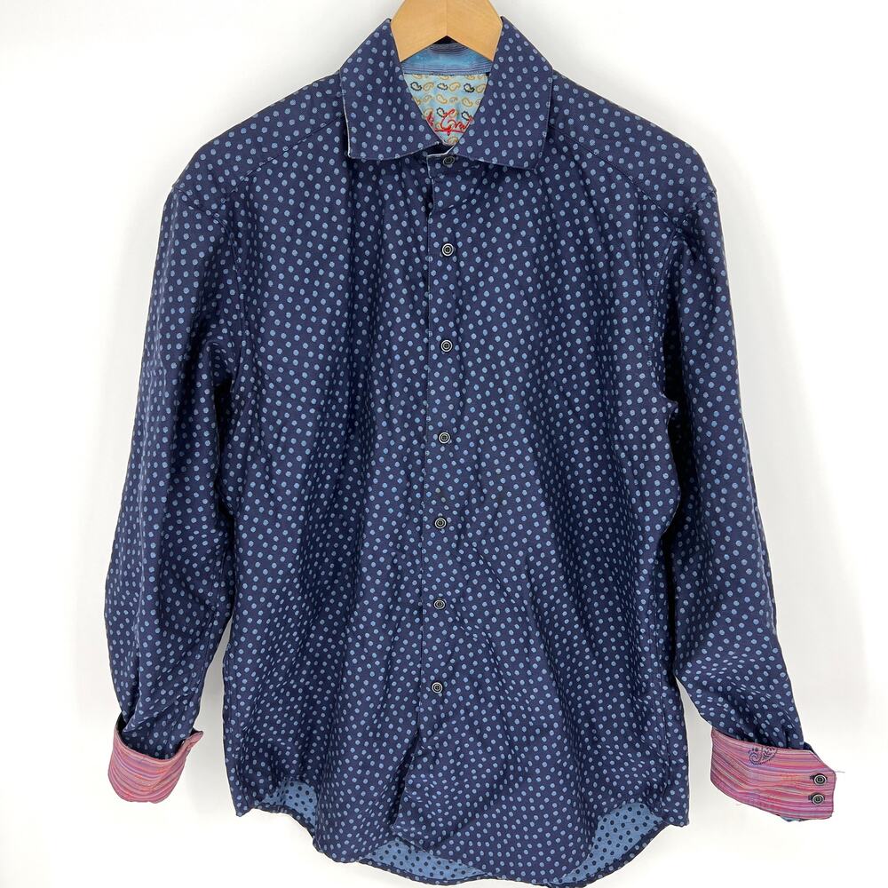Robert Graham Mens Flip Cuff Button Up Shirt Blue Purple Size M